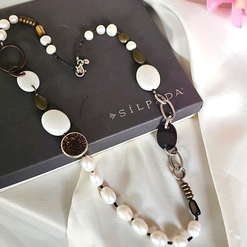Silpada Sterling Silver ,Pearl , Copper, Brass Shell Necklace N1996 (Price firm)